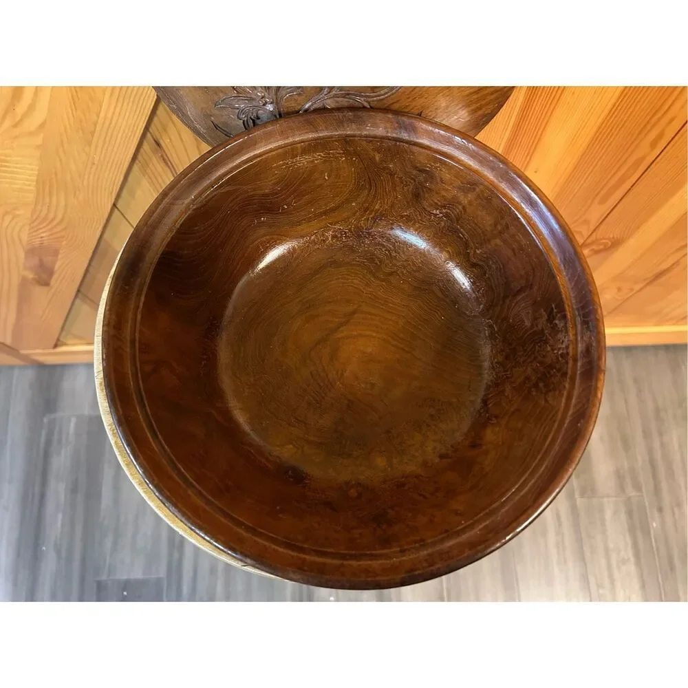 Vintage wood carved bowl with lid floral (7701)